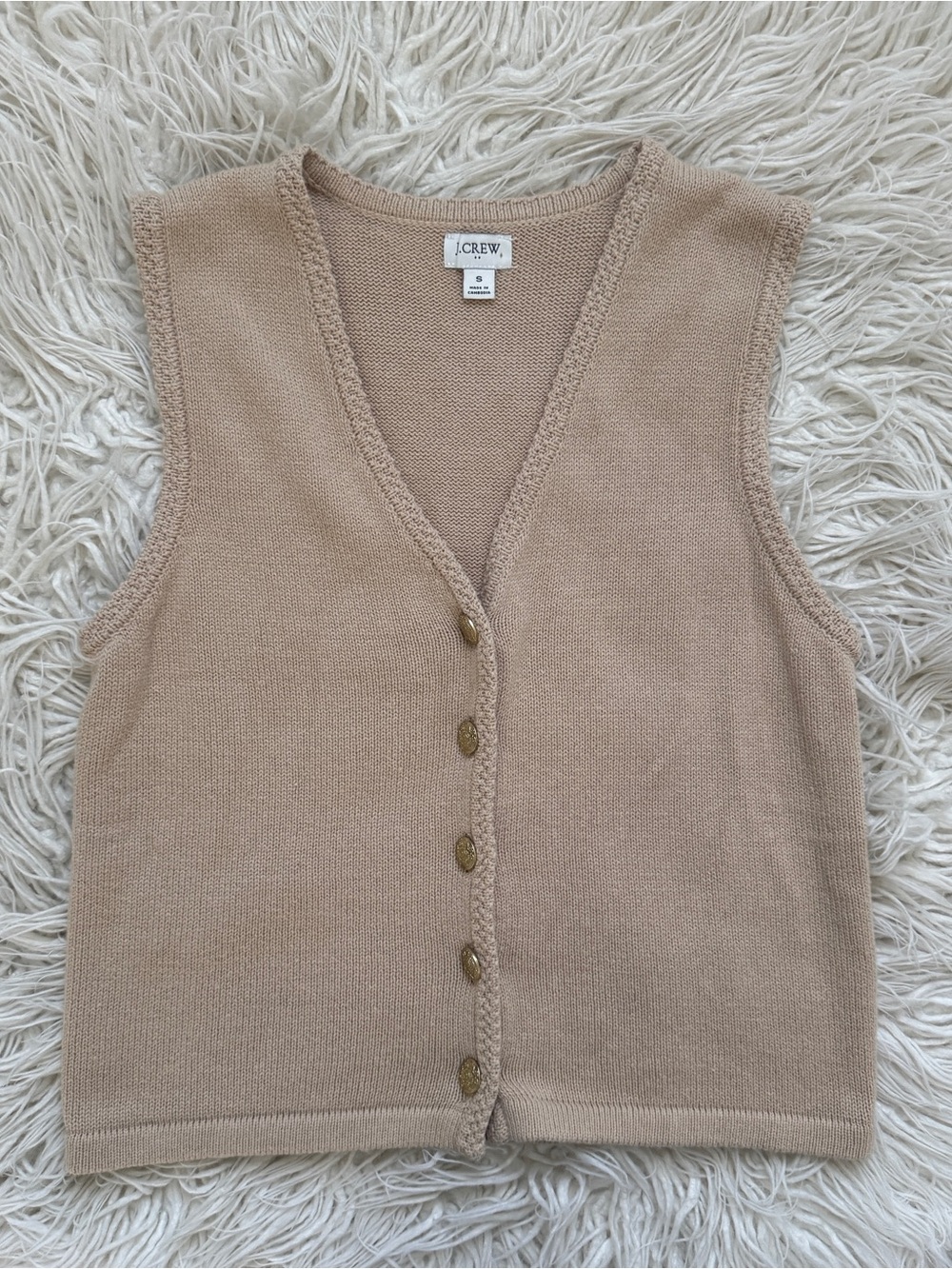 J. Crew Tan Knit Button-Front Sweater Vest